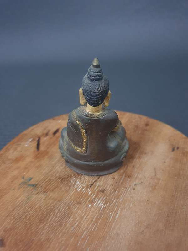 Vintage Small Solid Brass Buddha with Copper Base