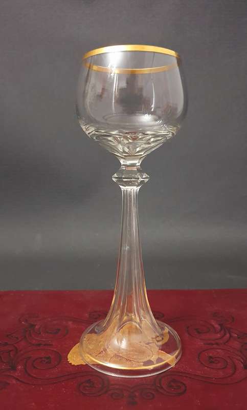 Vintage Art Nouveau, Jugendstil Crystal & Gold Wine Glass
