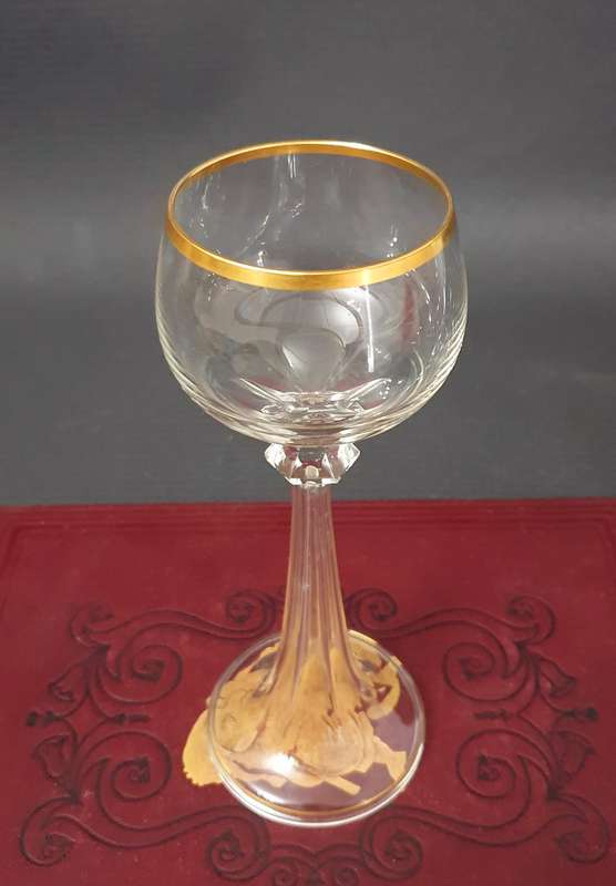 Vintage Art Nouveau, Jugendstil Crystal & Gold Wine Glass