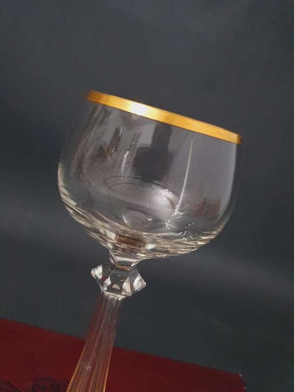 Vintage Art Nouveau, Jugendstil Crystal & Gold Wine Glass