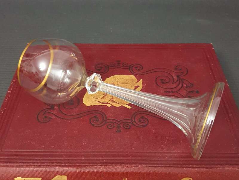 Vintage Art Nouveau, Jugendstil Crystal & Gold Wine Glass