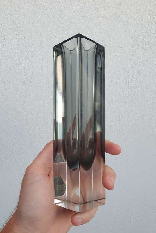 Vintage Murano Sommerso Cubic Smokey Black Single Bud Vase
