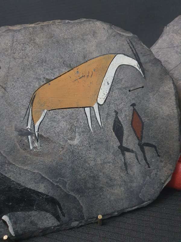 Vintage African Styled Wall Art on Stone Slab