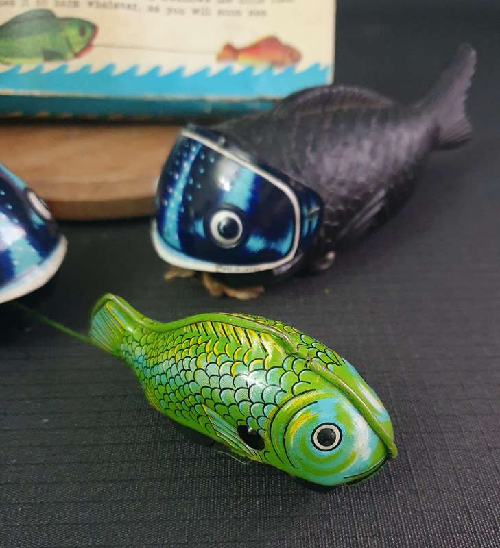 Vintage Hungry Whale Plastic & Metal Toys with 1 Box