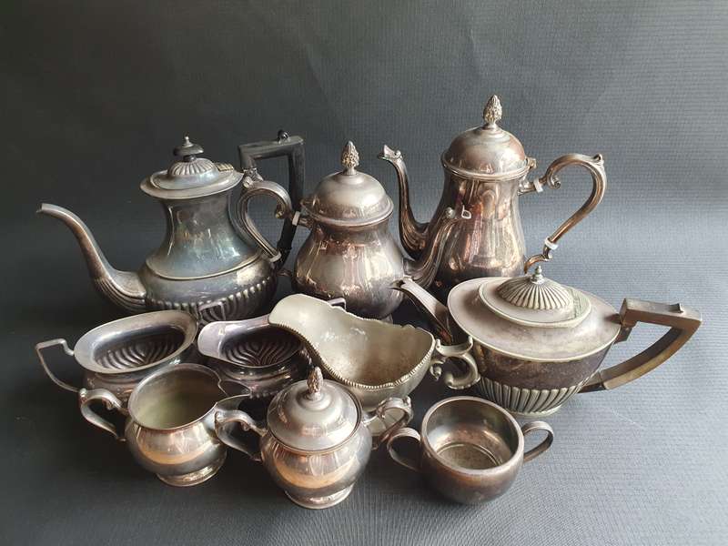 Vintage Silverplated EPNS Coffee & Tea Pots, Milk Jugs, Sugar Bowls & Jug Set
