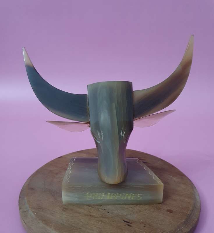 Vintage Philippines Bone Carved Buffalo Pen Holder