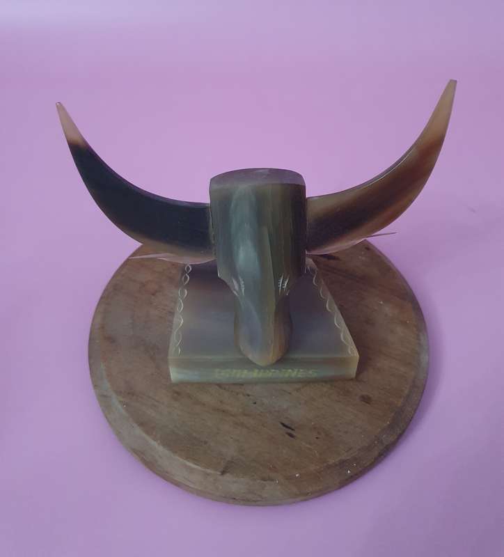 Vintage Philippines Bone Carved Buffalo Pen Holder