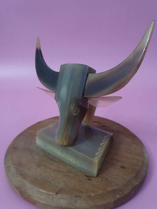 Vintage Philippines Bone Carved Buffalo Pen Holder