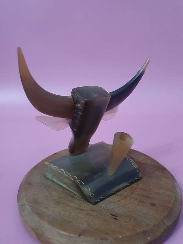 Vintage Philippines Bone Carved Buffalo Pen Holder