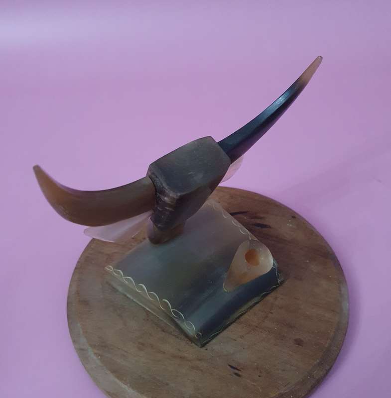 Vintage Philippines Bone Carved Buffalo Pen Holder