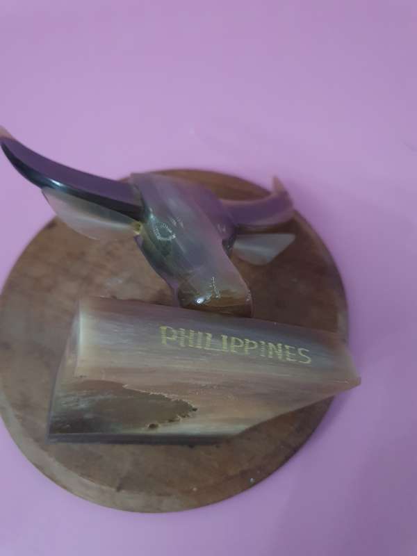 Vintage Philippines Bone Carved Buffalo Pen Holder