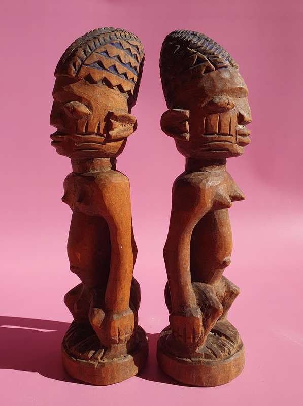 Vintage Tribal Male & Female Nigerian Fertility Hand Carved Sculptures