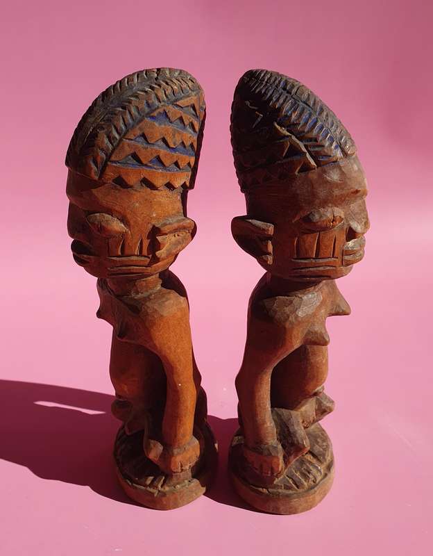 Vintage Tribal Male & Female Nigerian Fertility Hand Carved Sculptures