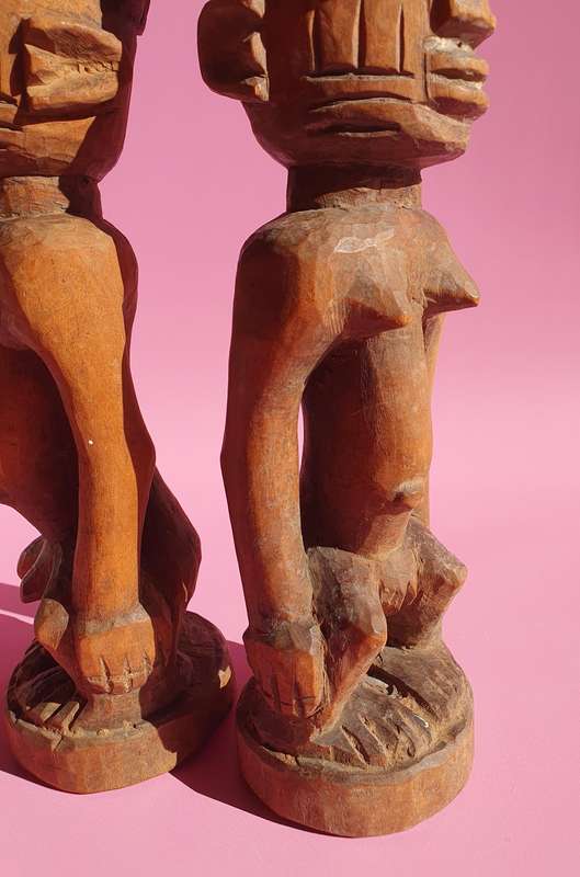 Vintage Tribal Male & Female Nigerian Fertility Hand Carved Sculptures
