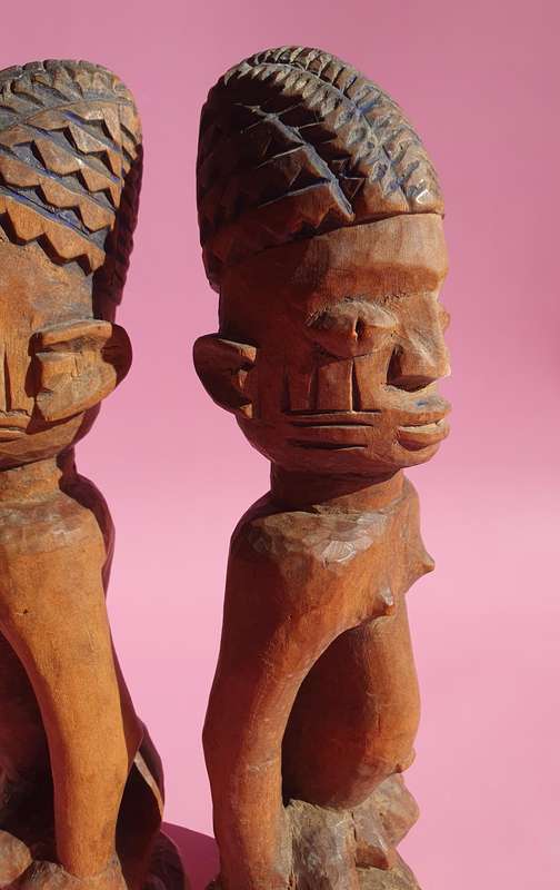 Vintage Tribal Male & Female Nigerian Fertility Hand Carved Sculptures