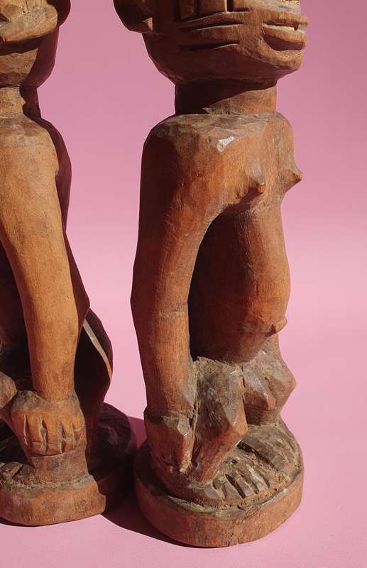 Vintage Tribal Male & Female Nigerian Fertility Hand Carved Sculptures