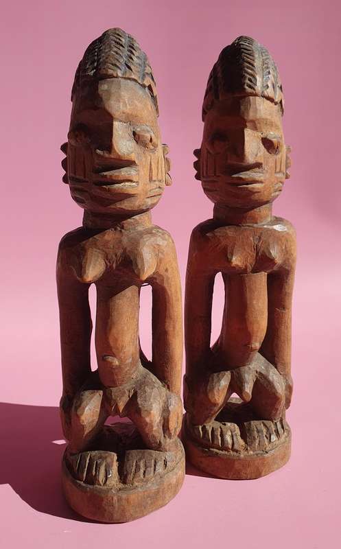Vintage Tribal Male & Female Nigerian Fertility Hand Carved Sculptures