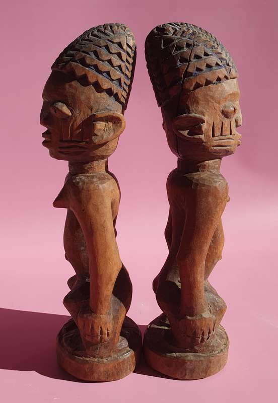 Vintage Tribal Male & Female Nigerian Fertility Hand Carved Sculptures