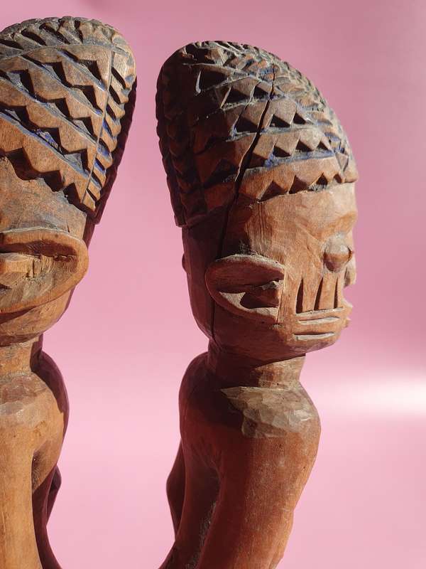 Vintage Tribal Male & Female Nigerian Fertility Hand Carved Sculptures