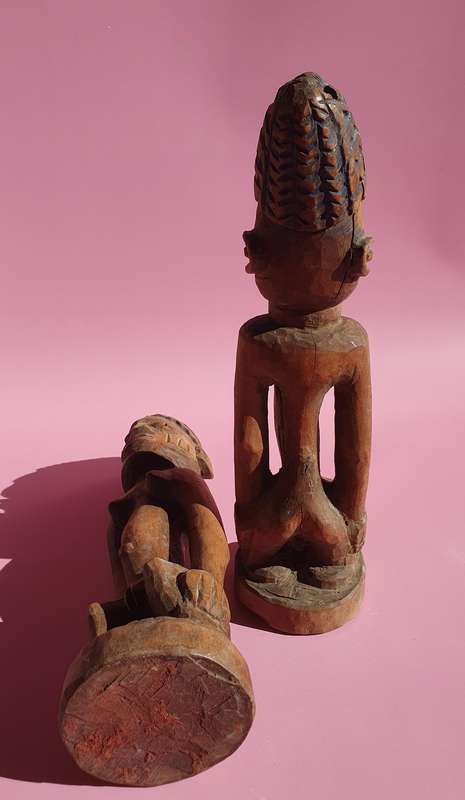 Vintage Tribal Male & Female Nigerian Fertility Hand Carved Sculptures