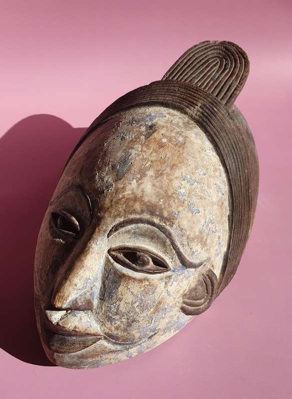 Vintage Congolese Punu Mask from Gabon Representing Idealized Female Ancestors Faces