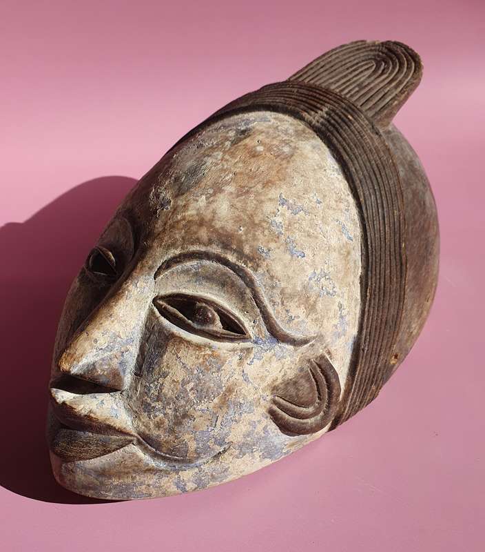 Vintage Congolese Punu Mask from Gabon Representing Idealized Female Ancestors Faces