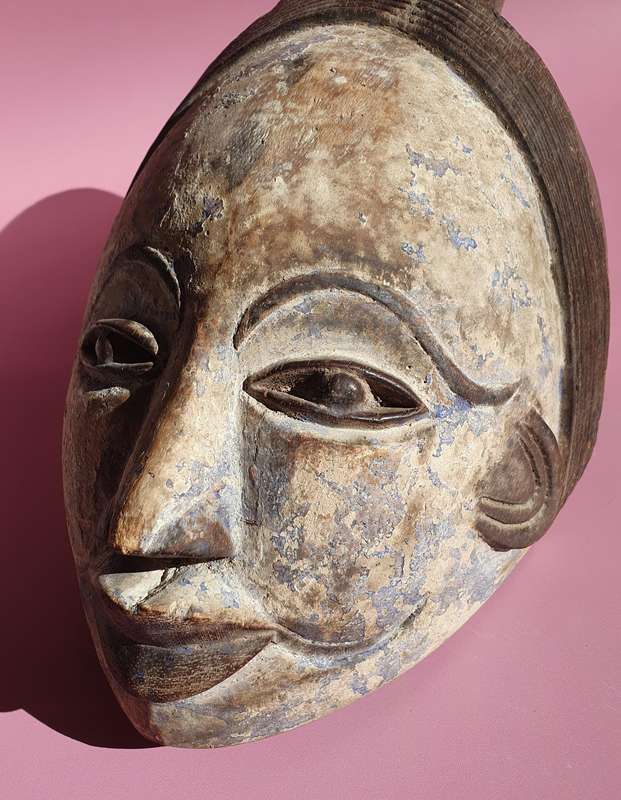 Vintage Congolese Punu Mask from Gabon Representing Idealized Female Ancestors Faces