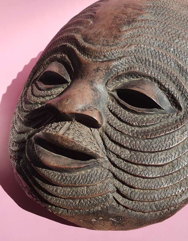 Vintage Congolese XLarge Turtle Shell Mask Luba Traditional Solid Hand Carved Mask