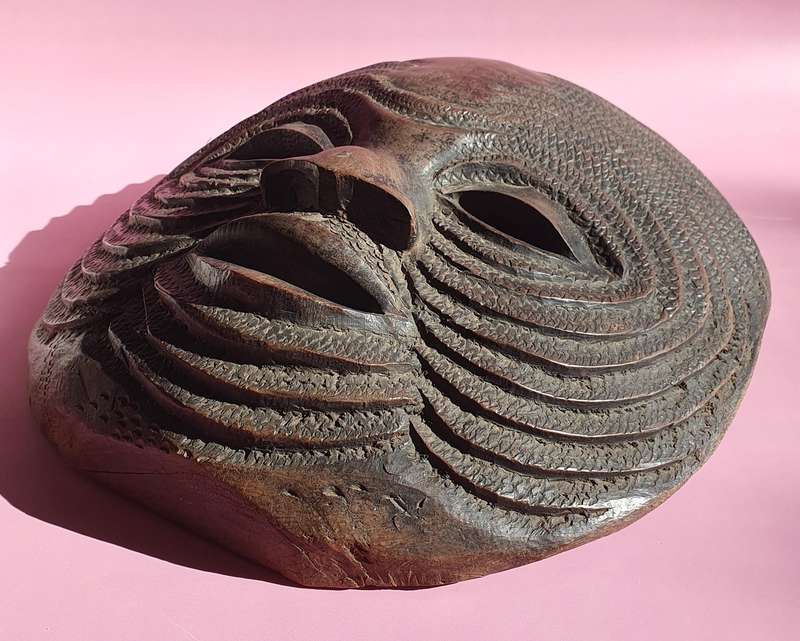Vintage Congolese XLarge Turtle Shell Mask Luba Traditional Solid Hand Carved Mask