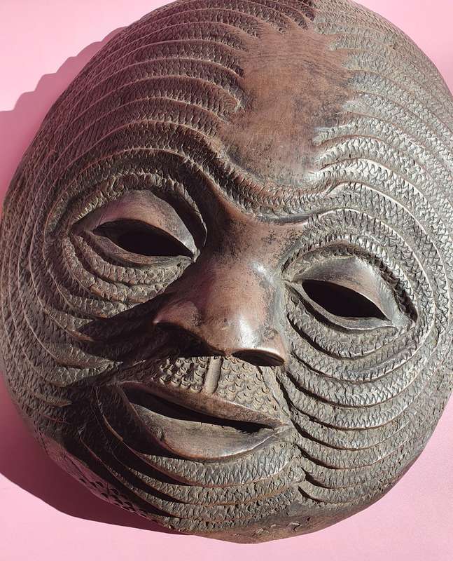 Vintage Congolese XLarge Turtle Shell Mask Luba Traditional Solid Hand Carved Mask