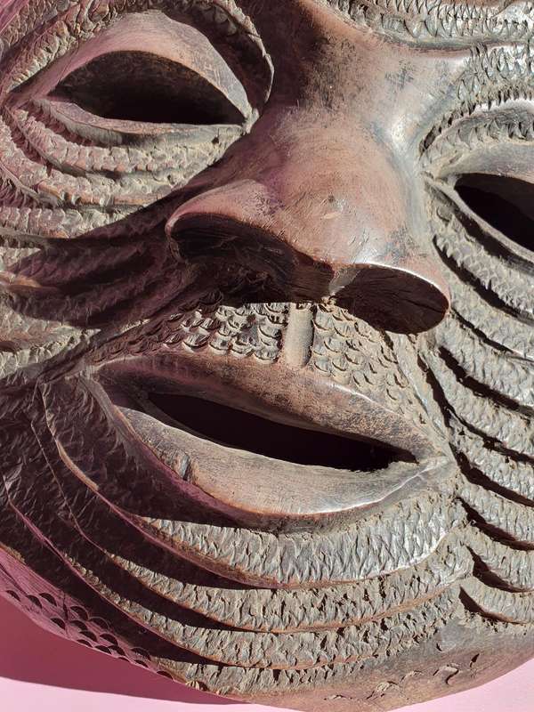 Vintage Congolese XLarge Turtle Shell Mask Luba Traditional Solid Hand Carved Mask
