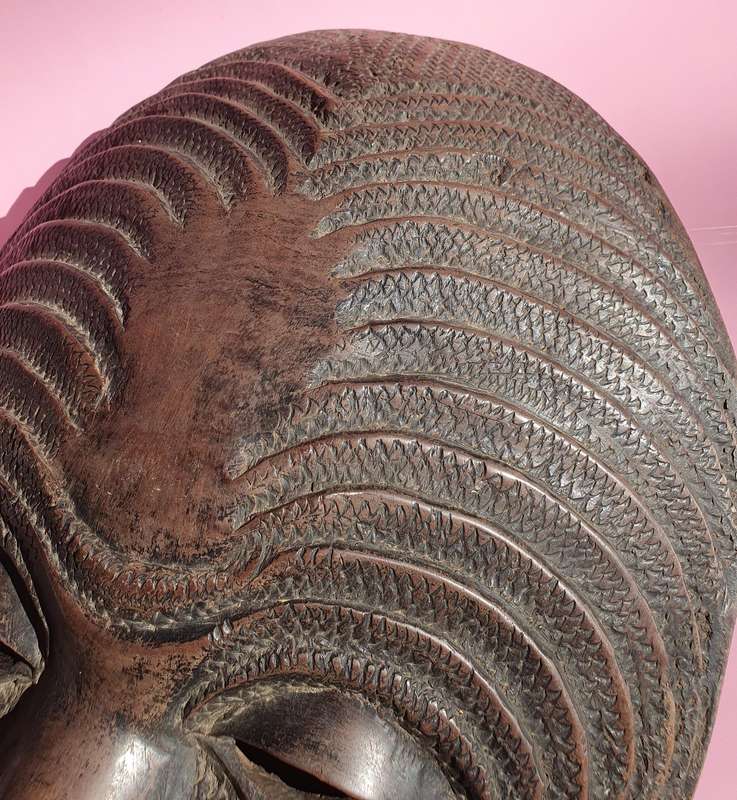 Vintage Congolese XLarge Turtle Shell Mask Luba Traditional Solid Hand Carved Mask