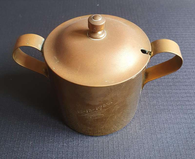 Vintage Stainless Steel Coated Brass Sugar Bowl & Milk Jug from 18/12/1928
