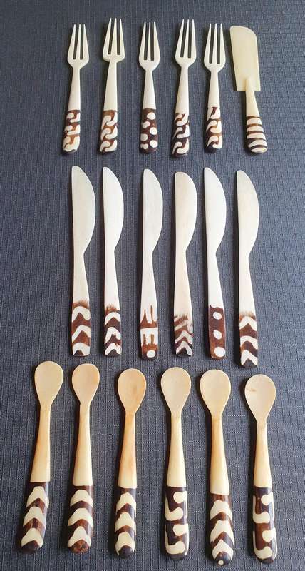 Vintage Bone Carved Cutlery Set