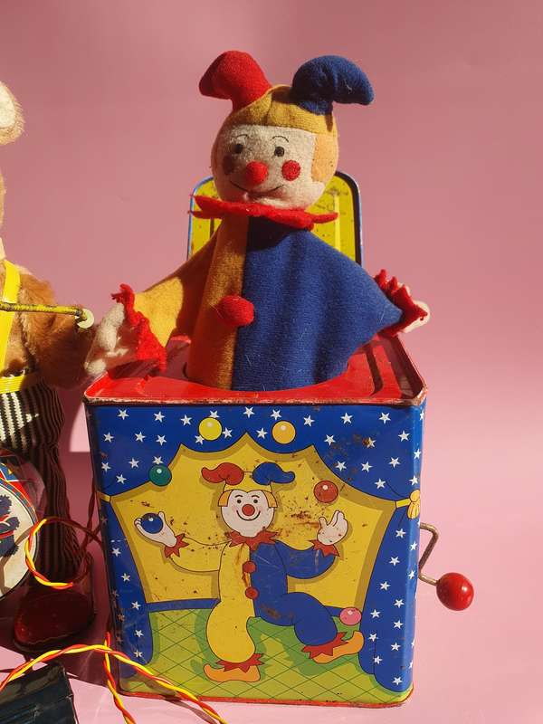 Vintage Metal & Fluff Teddy Bear & Jack in the Box