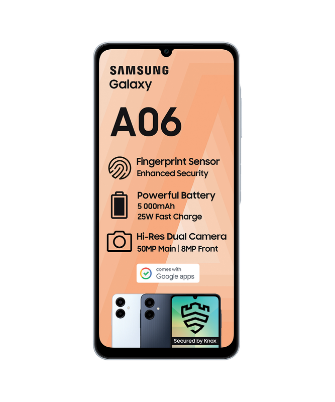 Samsung A06 64GB Dual Sim + Free Clear Case Cover + Screen Protector (Valued at R600)