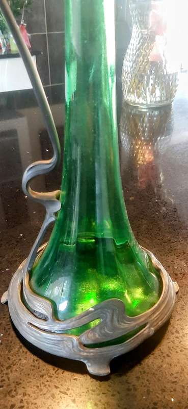 WMF antique art nouveau decanter 1905 pewter and green glass.