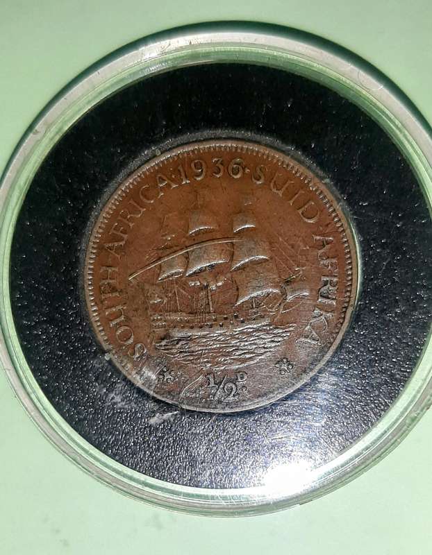 Union of South africa 1936 half penny coin in cover