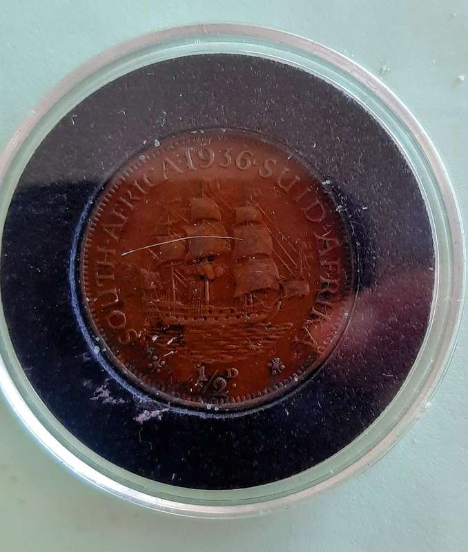 Union of South africa 1936 half penny coin in cover