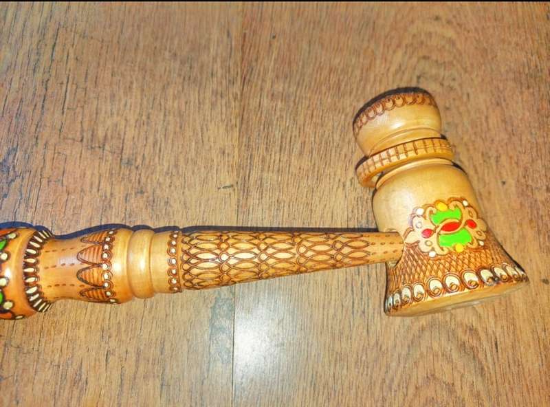 Bulgarian ceremonial smoke pipe with detailed woodwork.75cm long