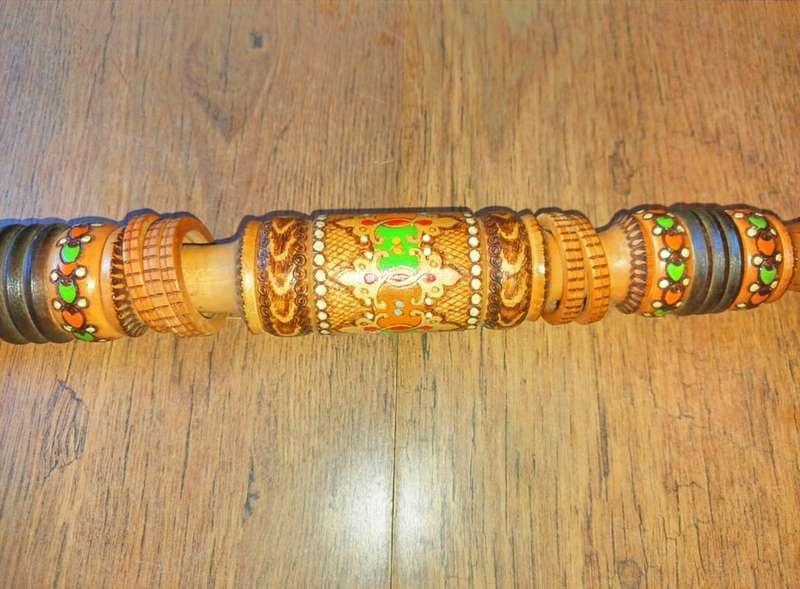 Bulgarian ceremonial smoke pipe with detailed woodwork.75cm long