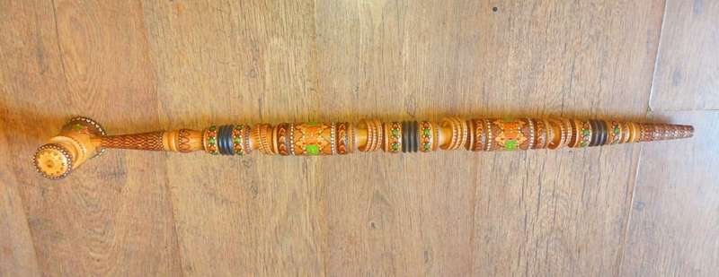 Bulgarian ceremonial smoke pipe with detailed woodwork.75cm long