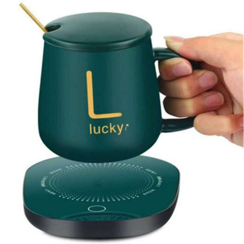 Lucky Coffee Cup and Warmer Set - Mug has small chip on outside