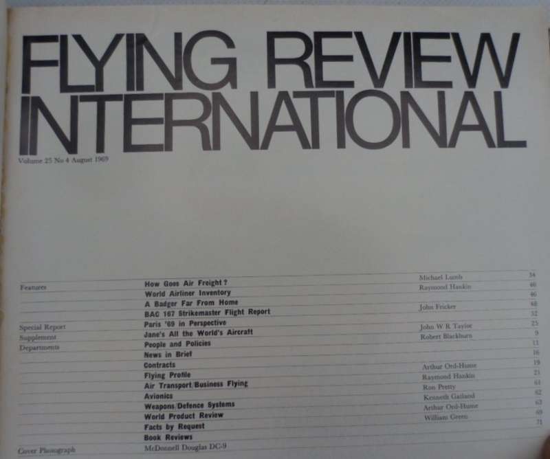 Flying Review International. Aug 1969. Magazine.  Military and Civilian.