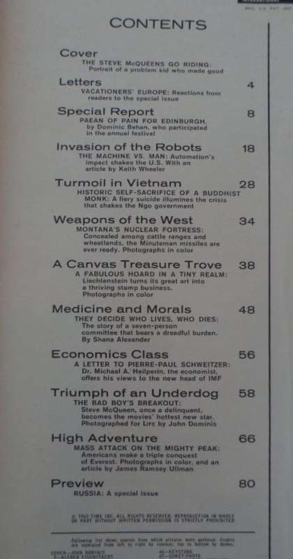Life Magazine. Vol 35, no 6.  Sept 1963.  Steve McQueen.