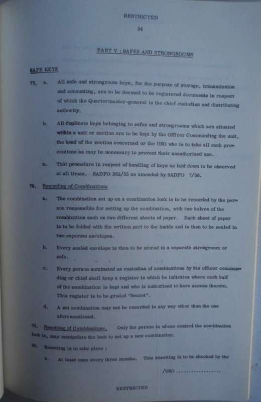 Concept Security Instructions for the SADF.  RARE!