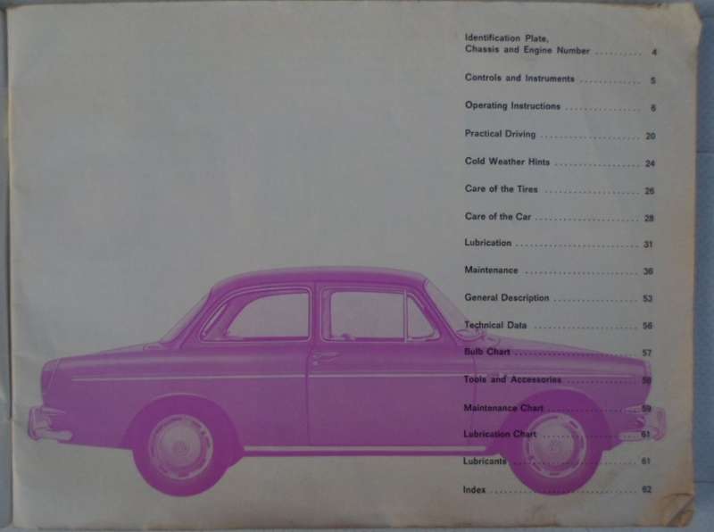 Volkswagen 1500S. Instruction Manual. RARE.