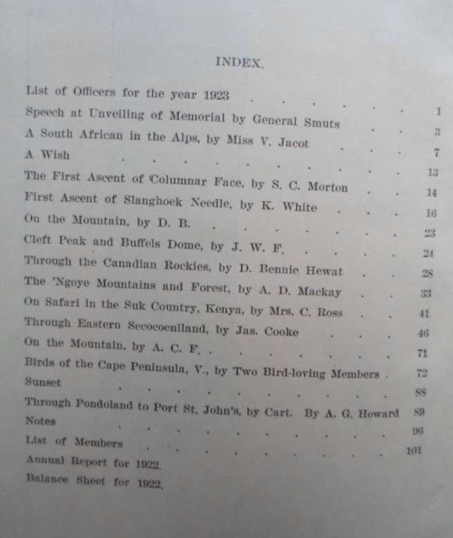 Annual of the Mountain Club of South Africa. No.26 - 1923. Very interesting articles.