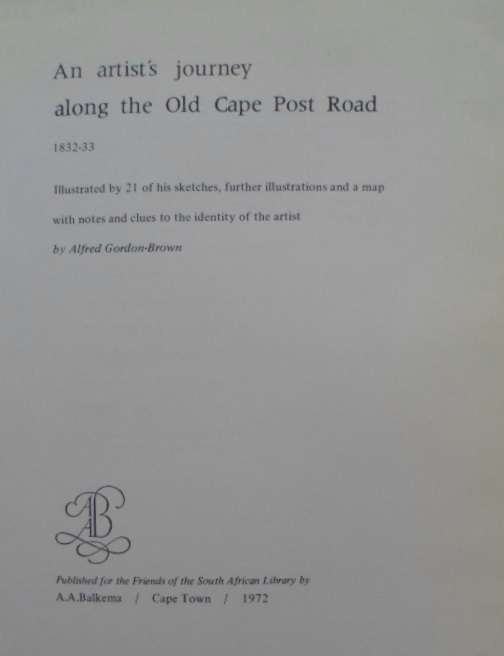 An Artist's Journey along the Old Cape Post Road, 1832-33.