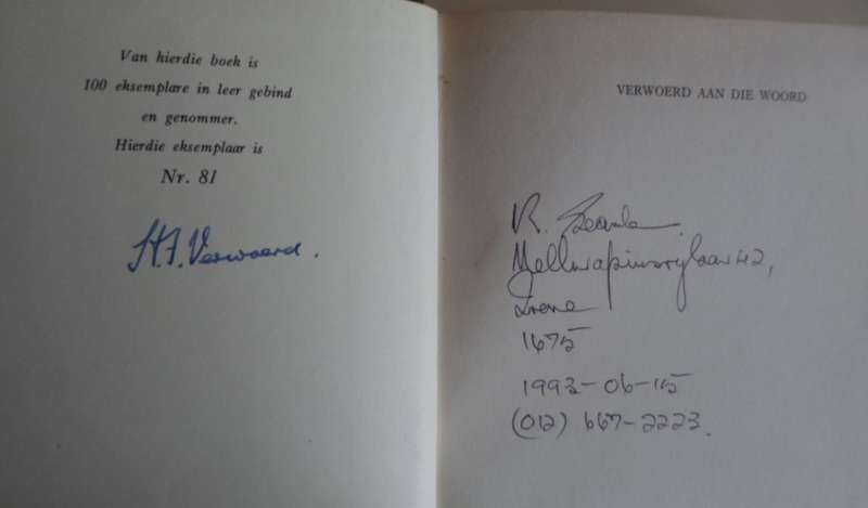 Verwoerd aan die Woord - GETEKEN. Volleer gebind.